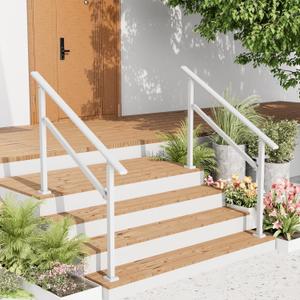 2 Pack Hand Rails for Outdoor Steps,3-4 Step Railing for Stairs,Adjustable Porch Railing,Hand Rails for Seniors,Outdoor Deck Handrails for Exterior Steps,White