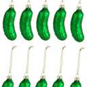 10 Pcs Christmas Pickle Glass Ornament Lucky Pickle Green Glass Christmas Tree Ornament for Tradition Christmas Tree Party Decor