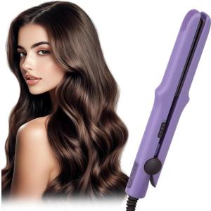 2026 New Upgraded Mini Dual Purpose Curling Iron - 2-in-1 Mini Curling Wand & Flat Iron Hair Straightener, Portable Travel for All Hair Types (Purple)
