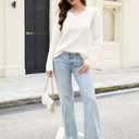 ZAFUL Women's V Neck Cable Knit Sweater 2025 Fall Pullover Long Sleeve Ribbed Loose Top Casual Outfits (Large, White)