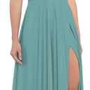 Miao Duo Women's V Neck Satin Bridesmaid Dresses with Slit Spaghetti Straps Formal Prom Gowns with Pockets MDPM96 (10, Cyan)