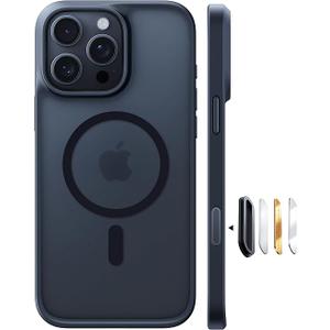 TORRAS for iPhone 16 Pro Case Translucent Matte Black | Compatible with MagSafe, Military Grade Drop Protection, Stronger Magnetic, Shockproof Airbag, Camera Control, Color Buttons, Slim AntiScratch