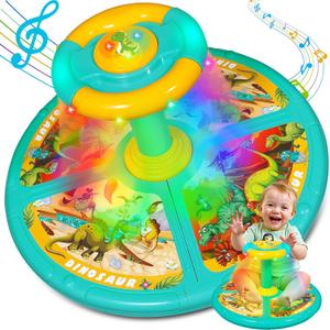 Dinosaur Sit and Spin for Toddlers, Extra Large Size,Christmas Stocking Stuffers for Boys Girls with Music & LED Lights, 360Spinning Seat Sensory Toys Kids Birthday Gifts (Green)