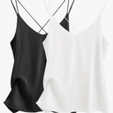 Ekouaer Womens Silk Satin Camisole Tank Tops V Neck Spaghetti Strap Blouses Cross Back Sleeveless Cami Shirt S