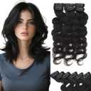 Rich Choices Short Clip In Hair Extensions Real Human Hair-Wave/Curly 6 Pcs Single Clip Hairs Extensions For Women-Mini Seamless Clips Hairpieces for Thin Hairs-12 Inch #1B Natural Black