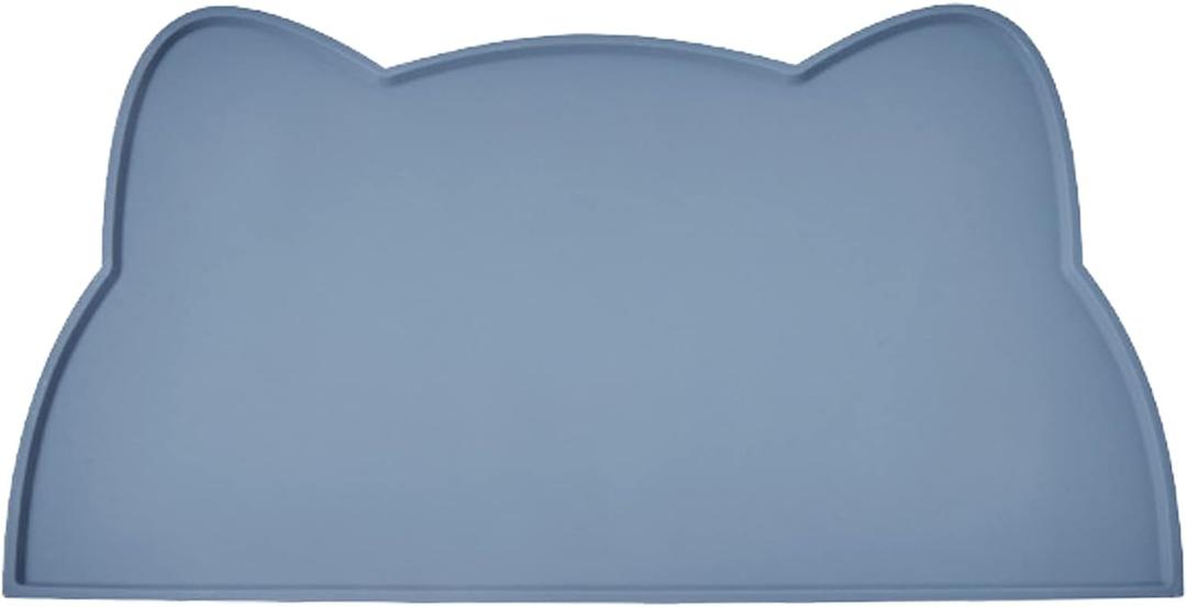 Cat Food Mat, Silicone Non Slip Dog Bowl Mat Waterproof Cat Feeding Mat Stop Food Spills and Water Messes Out to Floor Pet Food Mat (Stone Blue, 20" x 12")