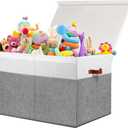 Large Toy Storage Box with Lid, Sturdy Toys Storage Chest Bin Organizer Basket with Dividers for Kids, Boys, Girls, Nursery, Closet, Bedroom, Playroom 26"x17" x17" (Grey and White)