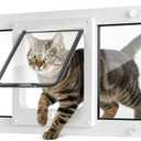 Slevoo Cat Door for Window, 10-Min No-Cut Installation, Adjustable Width of 23"-28", Upgraded 4-Mode Knob Lock, Weatherproof Aluminum Frame Cat Door Window Insert for Cats & Small Dogs