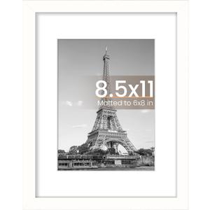 upsimples 8.5 By 11 Picture Frame, Display Pictures 6x8 with Mat or 8.5 x 11 Without, Wall Hanging Photo Frames, White, 1 Pack