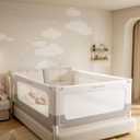 3 Piece Bed Rails for King Size Bed, No-Drill Needed Baby Bed Rail Guard for Toddlers with Height Adjustable, Thickened Child Safety Side Railing Guards/Bedrail for Kids, White/Grey, 74.8x78.7x78.7in