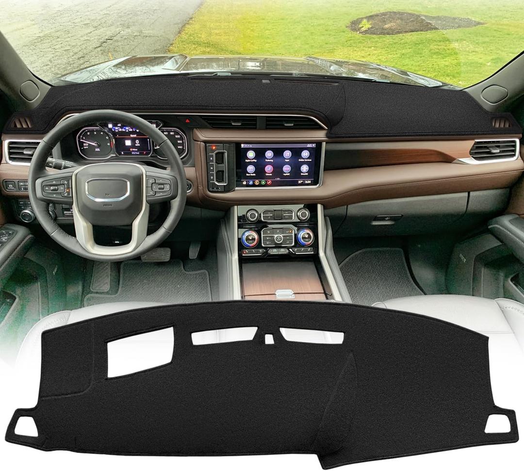 Yiz Dash Cover Mat Custom Fit for GMC Yukon/Yukon XL Denali/Denali Ultimate with HUD and Light Sensor Dashboard Cover Pad Carpet Protector J320 (Black)