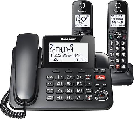Panasonic Corded Phone/Cordless Phone with Answering Machine, Advanced Call Block and 2Way Recording, 2 Handsets Expandable up to 6 Cordless Handsets  KXTGF852B (Black)