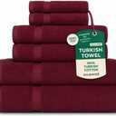 SALBAKOS 100% Turkish Cotton 6-Piece Towel Set | Premium Quality Hotel & Spa Collection | Ultra Soft, Super Absorbent 2 Washcloth, 2 Hand, 2 Bath Towels Sets | Made in Turkey (Wine, 6 Piece Towel Set)