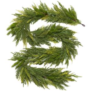 Somikis 9FT Christmas Garland Real Touch Norfolk Pine & Cedar Garland, Artificial Realistic Greenery Garland for Mantle Table Stair Railing Indoor Outdoor Christmas Decorations