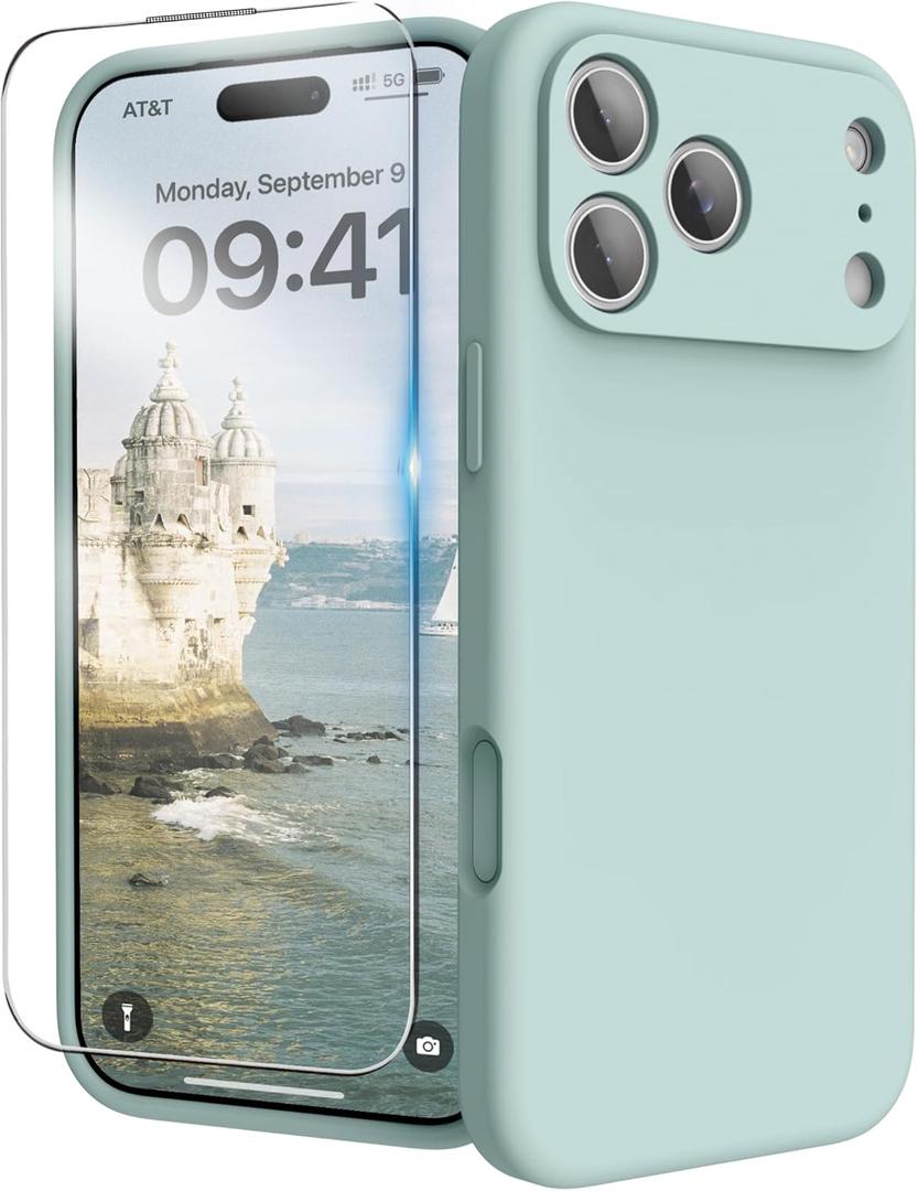 for iPhone 17 Pro Case, Liquid Silicone Cover with Camera Protection Anti-Scratch Soft Microfiber Lining Shockproof Protective Phone Case for iPhone 17 Pro 6.3", Mint Green