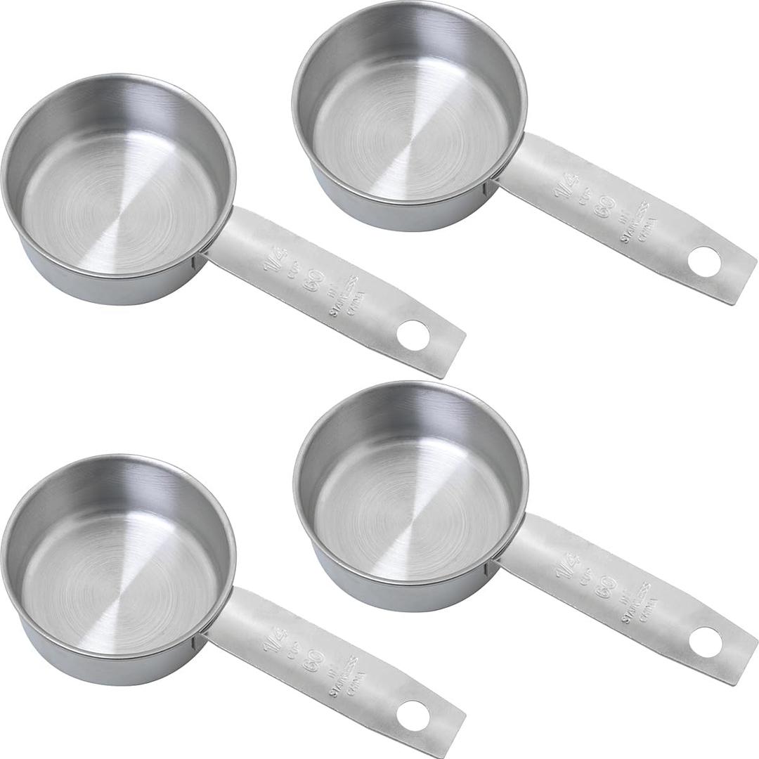 4PCS Stainless Steel Measuring Cups 12.5x6cm Capacity 60ml Kitchen Baking Measuring Spoon Seasoning Cup Sauce Cup Used to pick up and accurately measure coffee Flour Milk Powder Flavourings