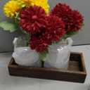 Suncalla 3 Pcs Fall Thanksgiving Mums Mason Jar Centerpiece Table Decorations Thanksgiving Artificial Ball Chrysanthemums Flowers with Wood Tray and LED for Dining Room Kitchen Bathroom Table Decor