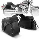 NICECNC Motorcycle Saddle Bags, PU leather Saddlebags, Reinforced Straps & Saddle Piece, with Cup Holder & Lock, Throw Over Saddle Bag Side Bags, Black