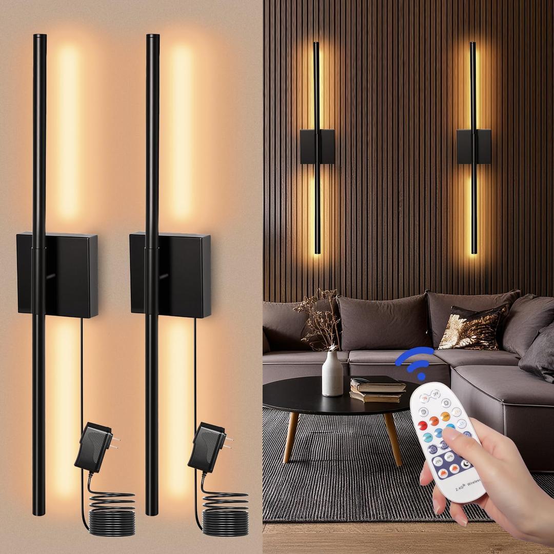 Lichaser Plug-in Black Wall Sconces for Acoustic Wood Panels, WiFi LED Sconce Lights Compatible with Alexa and Smart App, 3000K-6500K Color Temperature Adjustment, for Slat Wall Panels (Set of 2)
