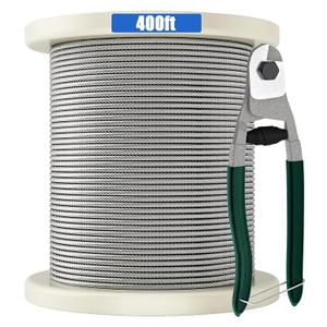 Future Way 400FT Stainless Steel Deck Railing Cable with Cutter, 1/8" T316 Stainless Steel, 7x7 Construction, 1800lb Breaking Strength