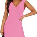 Women's Sexy V Neck Sleeveless Backless Ruffles Dress for Women Elegant Mesh Party Fitted Cocktail Mini Dresses (Medium, Pink)