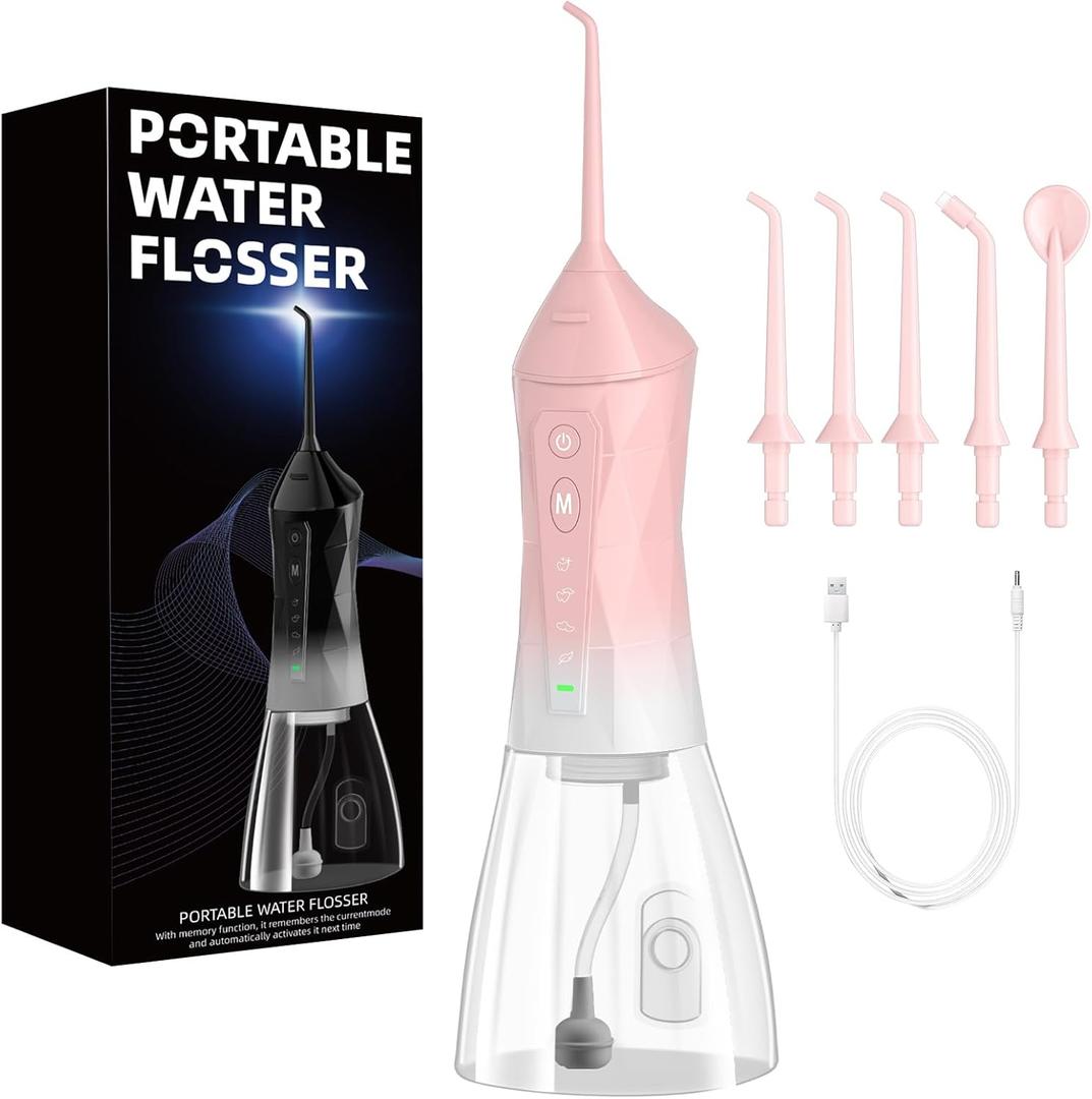 Water Dental Flosser Teeth Pick: Portable Cordless Oral Irrigator 320ML Rechargeable Travel Irrigation Cleaner with 5 Flossing Tips, IPX7 Waterproof Electric Flossing Machine for Teeth Cleaning (Pink) Water Dental Flosser Teeth Pick: Portable Cordless Oral Irrigator 320ML Rechargeable Travel Irrigation Cleaner with 5 Flossing Tips, IPX7 Waterproof Electric Flossing Machine for Teeth Cleaning (Pink)
