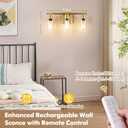 Battery Operated Wall Sconce, 3-Light Dimmable Rechargeable Wireless Vanity Light Fixture with Remote & Bulbs, Gold Indoor Non-Hardwired Decor Wall Lamp for Bedroom, Living Room, Hallway, Mirror
