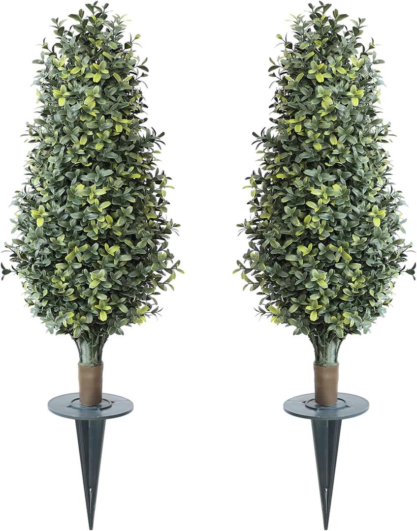 30inch Artificial Boxwood Plant with Ground Spike, Topiary with Stake for Outdoor (Set of 2)