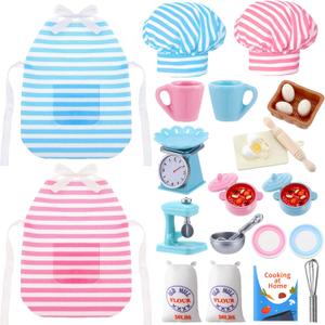 Kajaia 30 Pcs Christmas Elf Accessories Mini Baker Outfit Set Include Baking Apron and Hat Miniature Rolling Pin Flour Egg Bowl Cookie Tray Whisk Xmas Elf Clothes and Accessories Gift for Kids