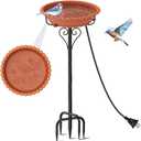 Heated Bird Bath for Outside Winter, Powerful 100W Thermostat Control Water Heated BirdBaths Bowl for Outdoors with 5-Prong Metal Base Heated Bird Bath for Garden Patio Yard Lawn (Brown)