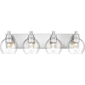 Bathroom Light Fixtures, 4 Light Brushed Nickel Vanity Light, 26 Inch Modern Wall Sconces with Globe Clear Glass Shade, Vanity Lighting Fixtures Over Mirror, VL195-BN-CL-4