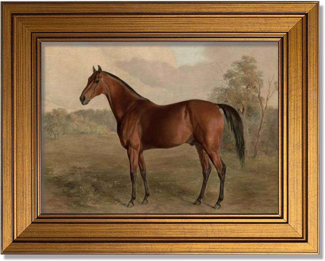 Gold Framed Vintage Wall Art for Room Decor Horse Wall Dark Antique Animal Canvas Prints Painting for Living Kitchen Bathroom Bedroom Desktop Artwork 16x24 Inch