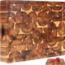 XL Acacia End Grain Wood Cutting Board (20x15x1.5in) Acacia Wooden Cutting Board, Butcher Block, Chopping Board - Reversible Multipurpose For Kitchen with Juice Groove, Cracker Holder & Inner Handles.