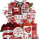 Ferraycle 24 Pcs Valentine's Day Tiered Tray Decorations Farmhouse Gnome Heart Wooden Valentines Day Table Sign with String Rustic Tiered Tray Decorations for Home Decor