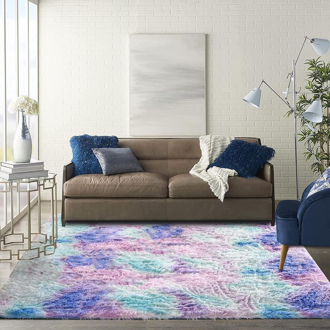 A Nice Night Shaggy Fluffy Faux Fur Area Rug,Soft, Luxurious Shag Carpet Rugs for Nursery Rug, Bedroom, Living Room, Luxury Bed Side Plush Carpets, Rectangle (Light Purple, 6'x9')