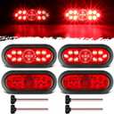 Partsam 4x Oval Led Trailer Lights 6" Stop Brake Turn Signal Rear Tail Lamp Red Lens 15LEDs w Reflector 12V IP67 Waterproof Sealed Flush Mount 3-pin Plug Water Tight Wires Rubber Grommet