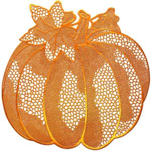 Wintop Group 16.5“×17" Pressed Vinyl Metallic Thanksgiving Placemats for Dining Table Set of 6, Fall Harvest Place Mats Halloween Table Decoration，Pumpkin