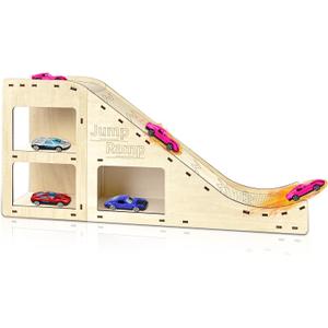 Wooden Toy Cars Jump Ramp, Toy Car Track Set for Hot Wheels, Race Cars Track for Hot Wheels and Diecast Cars, Wood Jump Ramp for Hotwheels, Playing Storage Display Race Set