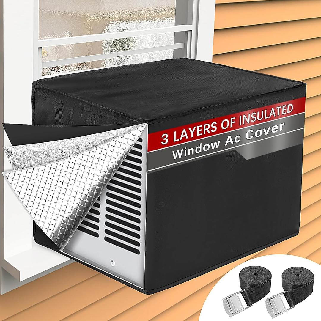 Window Air Conditioner Covers for Outside Unit for Winter Insulation, 21"W x 16"D x 15"H, Waterproof & Windfroof AC Covers for Outside Window Units with 3 Layers Insulation - Black