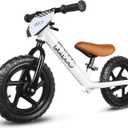KRIDDO Toddler Balance Bike 2 Year Old, Age 24 Months to 5 Years Old, 12 Inch Push Bicycle with Customize Plate (3 Sets of Stickers Included), Steady Balancing, Gift Bike for 2-3 Boys Girls (White)