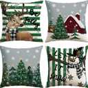 OTOSTAR Set of 4 Grey Christmas Throw Pillow Covers 20x20 Inch Winter Xmas Decorative Pillow Case Cover for Sofa Living Room Holiday Decor (Green- Snowman and Elk)