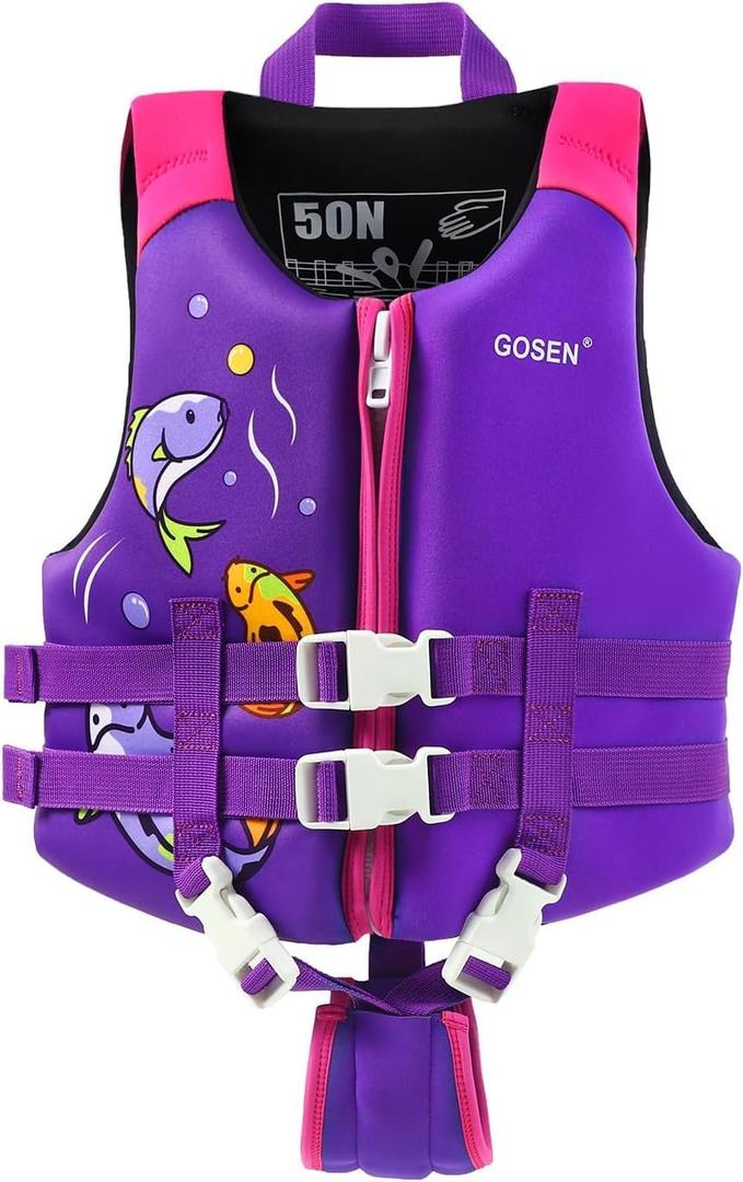Kids Swim Vest Toddler Floaties for 24-66 lbs Boys Girls, Toddler Swim Vest with Adjustable Safety Strap, Easy On and Off Swimming Aid Learn to Swim (L/(7-8 yrs/66-80 lbs), Purple)