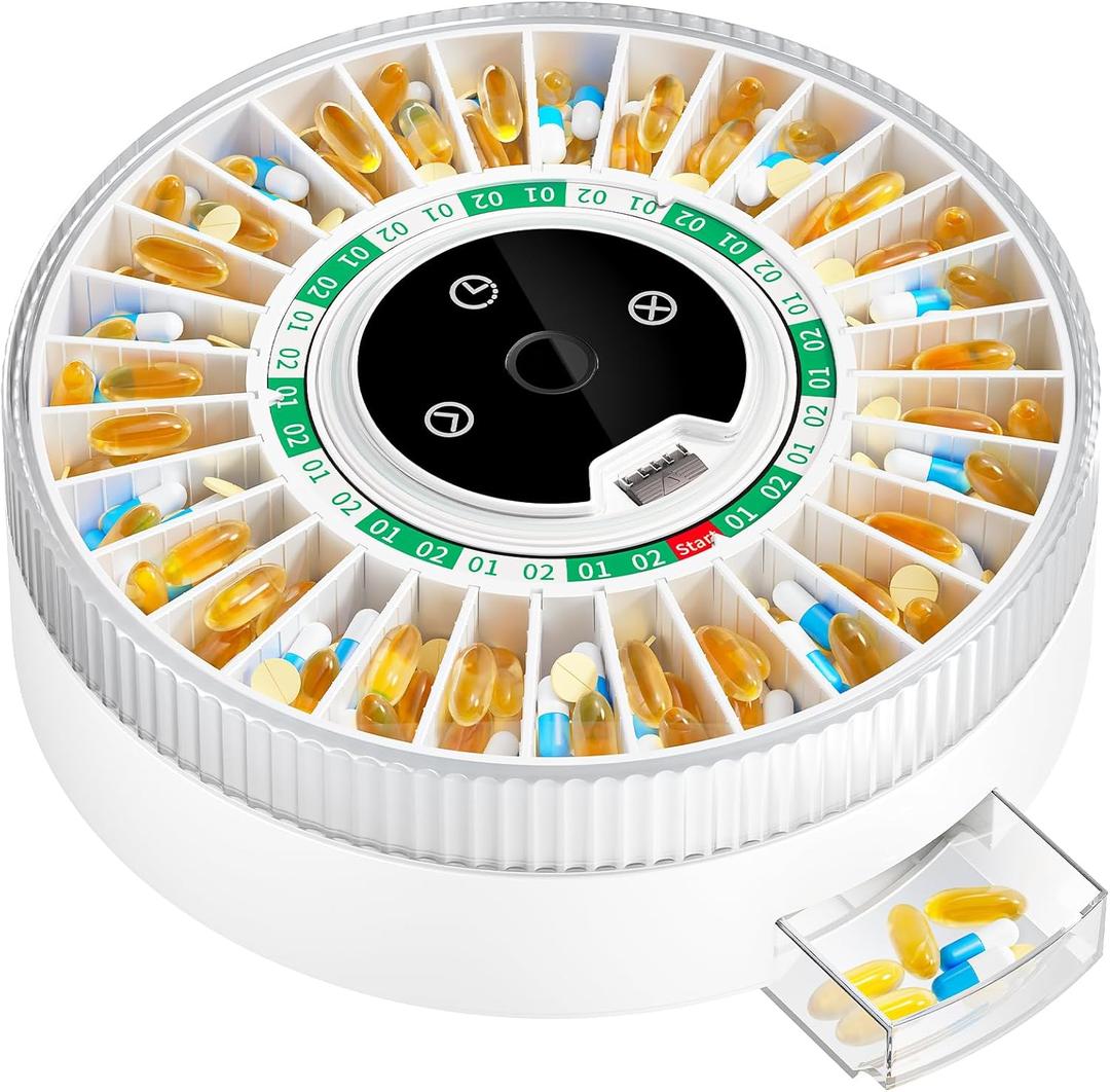 Colorwing 2025 Smart Pill Dispenser for Seniors - 31-Slot Automatic Medication Organizer with Bluetooth Alarms, Fingerprint & Mechanical Dual Lock, Daily Timed Dispenser (Elderly-Friendly Design) (Green)