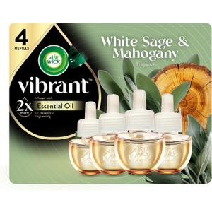 Air Wick Vibrant Plug In Scented Oil Refill, Infused with Essential Oils, Plug In Air Fresheners for Home, White Sage & Mahogany, 4 ct