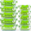 C CREST Glass Containers for Food Storage with Lids, [10-Pack] Meal Prep Containers for Kitchen, Home Use, BPA Free (Green)