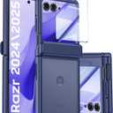 For Motorola Razr 2025 Case/Razr 2024 Case with Hinge Protection, Screen Protector, Ultra-Thin Skin Feel Translucent Frosted, Shockproof Cover for Razr 2025/2024-Blue (NOT for Plus/Ultra)
