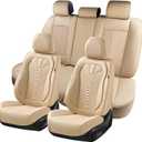Coverado Car Seat Covers Full Set, Waterproof Nappa Leather Seat Covers for Cars, Universal 5 Seats Car Seat Covers, Front and Back Car Seat Protector, Auto Seat Covers Fit for Most Cars, Beige