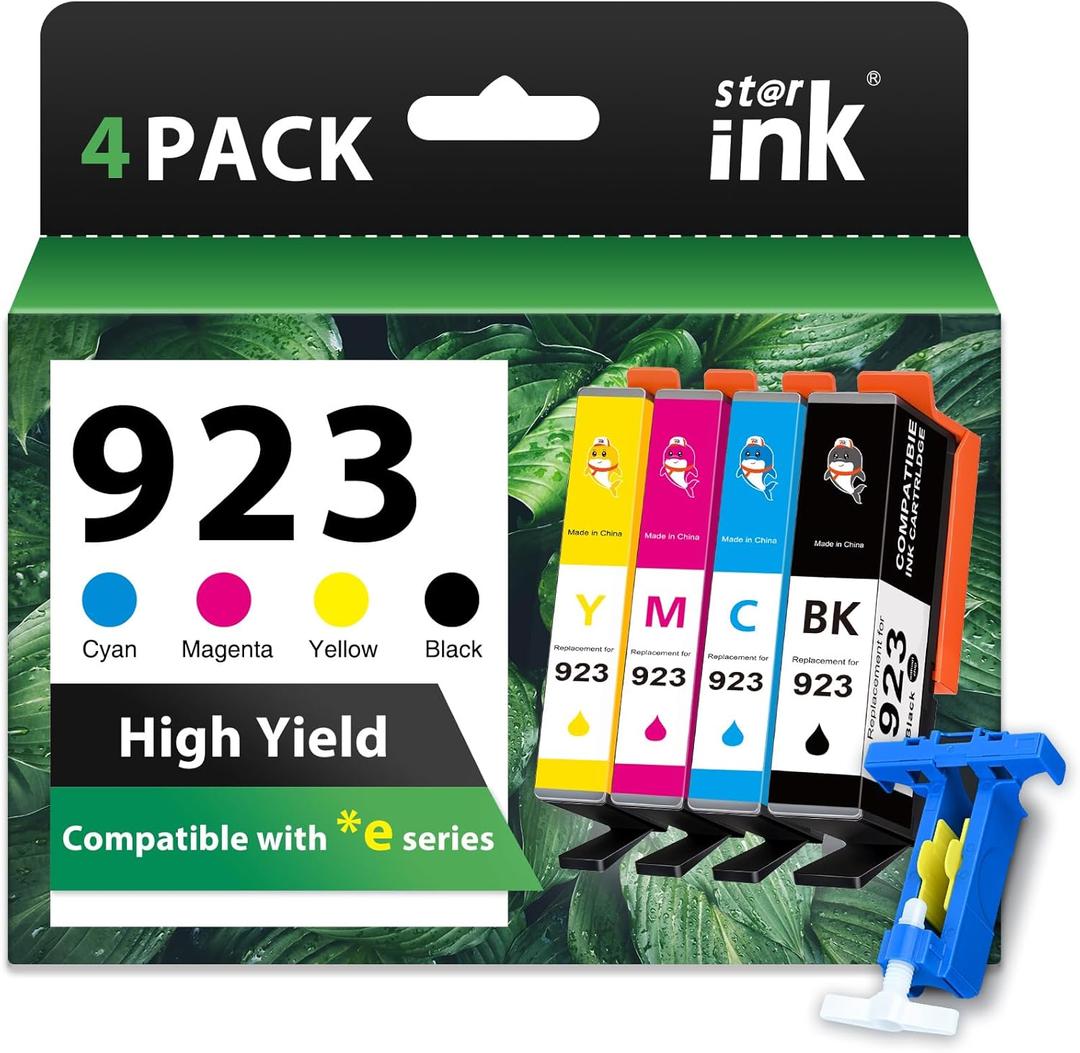 923 Ink Cartridges Combo Pack Replacement for HP 923 Ink Cartridges for HP Printers Work for HP OfficeJet Pro 8130e OfficeJet Pro 8135e 8125e 8138e 8122e 8139e 8120e Printer Ink Without Chip,4 Packs