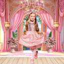 Newsely Princess Castle Garden Backdrop 8Wx6H Photography Pink Palace Curtain Crystal Floral Green Plants Cloud Lamp Sky Cute Background Girly Party Decorations Banner Photo Booth Props Supplies