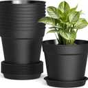 SwinDuck 10 Pack 6 Inch Plant Pots with Drainage and Saucers, Black Plastic Flower Pots for Indoor and Outdoor Plants, Stackable Nursery Planters for Houseplants and Herbs, Black